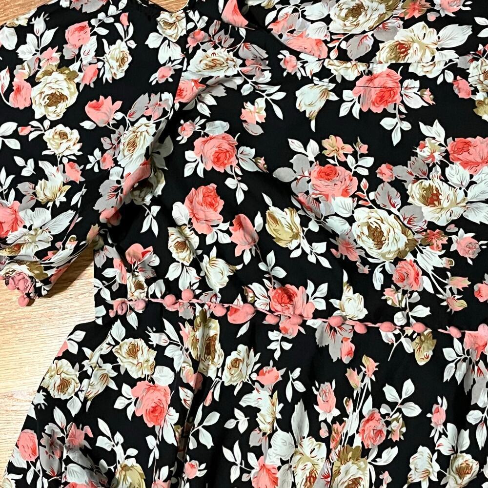 Floral Cold Shoulder Pom Trim Maxi Dress Boho Cottagecore Size Large Beachy - Picture 5 of 6